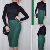 Elegant Solid Color High Waist Slit Hem Skirt One-step Skirt