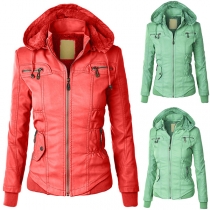 Fashion Solid Color Long Sleeve Plush Lining Hooded Coat 