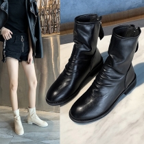 Fashion Flat Heel Pointed Toe Back-zipper Boots Booties
