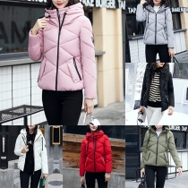 Fashion Solid Color Long Sleeve Slim Fit Hooded Padded Coat 