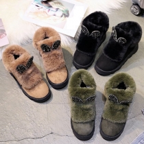 Fashion Flat Heel Round Toe Plush Lining Faux Fur Spliced Snow Boots