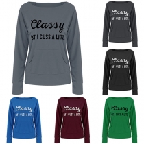 Casual Style Long Sleeve Round Neck Letters Printed Sweatshirt 