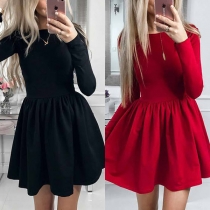 Simple Style Long Sleeve Round Neck Solid Color Dress