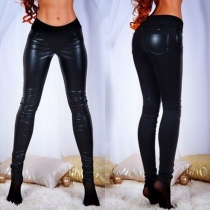 Sexy Solid Color Elastic Packages Slim Fit Pants 