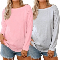 Sexy Backless Long Sleeve Round Neck Solid Color T-shirt 