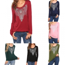 Fashion Long Sleeve Round Neck Printed T-shirt 