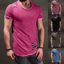 Casual Style Short Sleeve Round Neck Ripped Men's T-shirt 