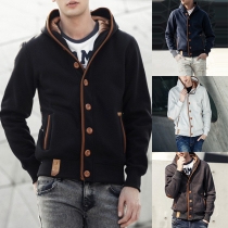 Fashion Solid Color Single-breasted Hooded Men's Sweatshirt Coat