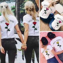 Fashion Short Sleeve Round Neck Letters Printed T-shirt 