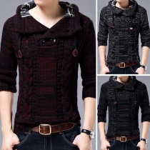 Fashion Mixed Color Long Sleeve Hooded Men's Sweater Coat 