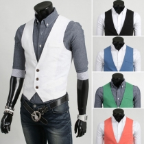 Fashion Solid Color V-neck Slim Fit Men's Vest 