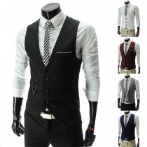 Fashion Solid Color V-neck Slim Fit Men's Vest