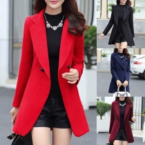 Elegant Solid Color Long Sleeve Slim Fit Woolen Coat 