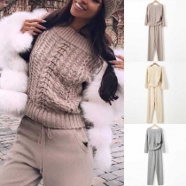 Fashion Long Sleeve Boat Neck Sweater + Pants Two-piece Set 