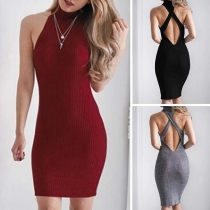 Sexy Backless Off-shoulder Solid Color Tight Dress
