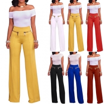 Fashion Solid Color High Waist Wide-leg Pants
