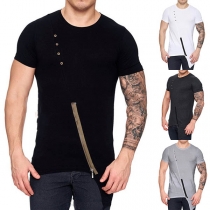 Fashion Solid Color Short Sleeve Round Neck Irregular Hem Men's T-shirt 