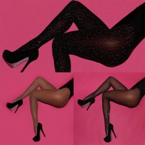 Sexy Rhinestone Inlaid Hollow Out Fishnet Stockings