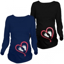 Cute Foot Printed Long Sleeve Round Neck T-shirt