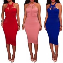 Sexy Off-shoulder High Waist Slim Fit Solid Color Dress