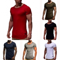 Simple Style Short Sleeve Round Neck Solid Color Men's T-shirt