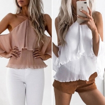 Sexy Off-shoulder Solid Color Ruffle Chiffon Top 
