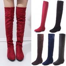 Fashion Solid Color Round Toe Over-the-knee Boots