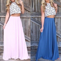 Fashion Solid Color High Waist Maxi Skirt 