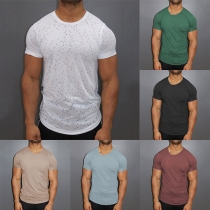 Fashion Short Sleeve Round Neck Ripped T-shirt for Men