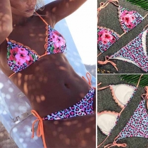 Sexy Leopard Print Lace-up Halter Bikini Set