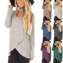 Fashion Long Sleeve Choker V-neck Irregular Hem T-shirt