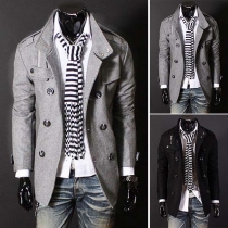 Fashion Solid Color Double-breasted Stand Collar Men's Woolen Coat