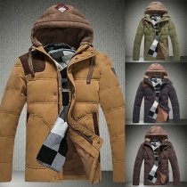 Fashion Contrast Color Long Sleeve Hooded Men's Padded Coat 