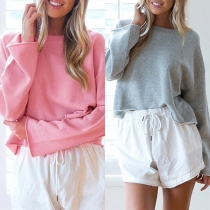 Fashion Solid Color Long Sleeve Round Neck T-shirt 
