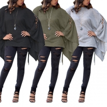 Fashion Solid Color Lace-up Dolman Sleeve T-shirt 
