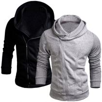 Fashion Solid Color Long Sleeve Oblique Zipper Men's Sweatshirt Coat