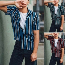 Fashion Short Sleeve POLO Collar Men's Striped Shirt 