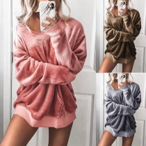 Fashion Solid Color Long Sleeve Loose Hoodie 