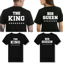 Fashion Contrast Color Letters Printed Short Sleeve Shirt