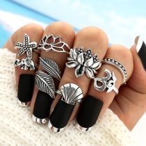 Retro Style Hollow Out Carved Alloy Ring Set 8 pcs/Set 