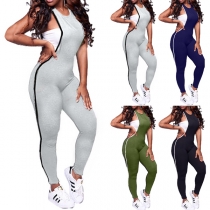 Sexy Round-neck Sleeveless Contrast Color Slim Fit Jumpsuit