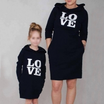 Fashion Letters Printed Long Sleeve Hooded Parent-child Sweatshirt Dress