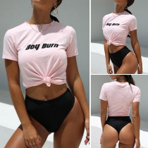 Fashion Letters Printed Short Sleeve Round Neck Casual T-shirt 