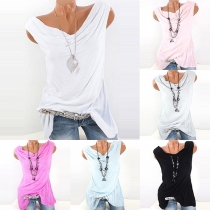Fashion Solid Color Sleeveless Crossover Hem Loose Top 