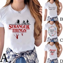 Casual Style Letters Printed Short Sleeve Round Neck T-shirt 