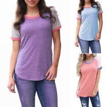 Fashion Contrast Color Short Sleeve Round Neck T-shirt 