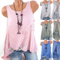 Fashion Sleeveless Round Neck Irregular Hem Gauze SPliced Loose Top 