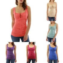 Fashion Lace-up Sleeveless Solid Color Slim Fit Casual Shirt