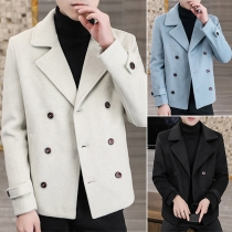 Fashion Solid Color Long Sleeve Double-breasted Men's Suit Coat