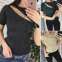 Fashion Solid Color Short Sleeve Round Neck Zipper T-shirt 